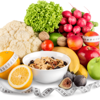 Healthy foods arranged together on a table, representing diet