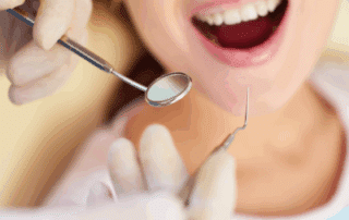 a close-up of a dentist holding a mirror to a patient's teeth, representing how preventative dental care saves money